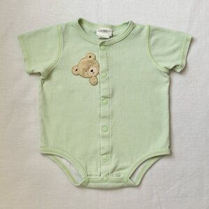 Vintage Carter’s 100% Cotton Teddy Bear Green Gingham Bodysuit Romper Shirt 6-9M